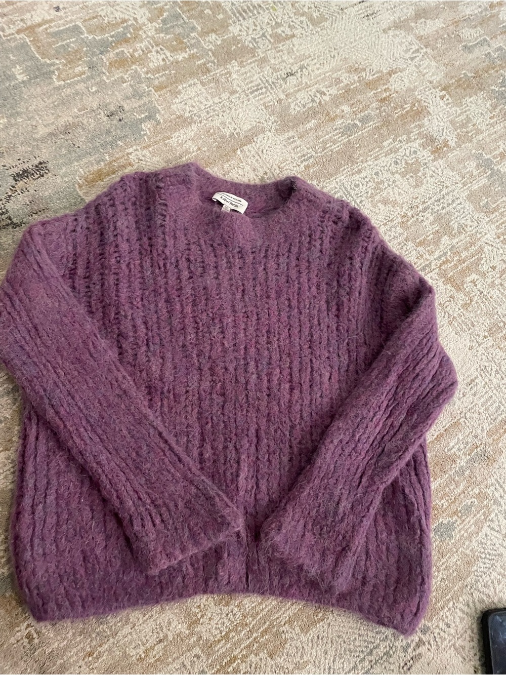 & Other Stories Plush Ribbed Crewneck Sweater in Heathered Purple